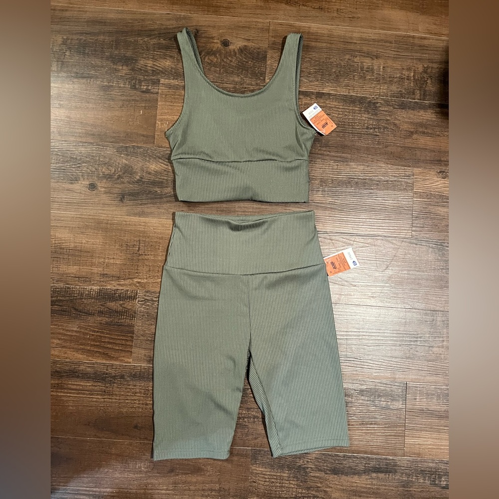 Olive green bike short set